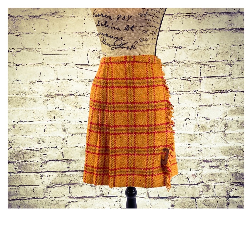 Orange Plaid Vintage Wool Skirt